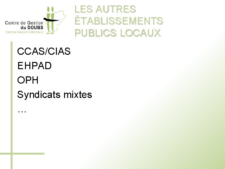 LES AUTRES ÉTABLISSEMENTS PUBLICS LOCAUX CCAS/CIAS EHPAD OPH Syndicats mixtes … 