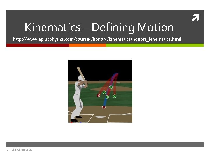 Kinematics – Defining Motion http: //www. aplusphysics. com/courses/honors/kinematics/honors_kinematics. html Unit #2 Kinematics 