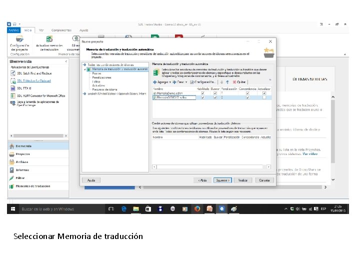 Seleccionar Memoria de traducción 