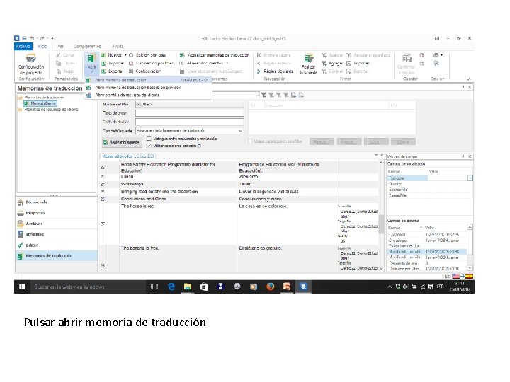Pulsar abrir memoria de traducción 