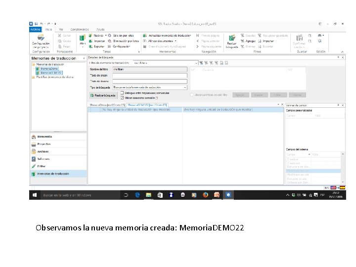 Observamos la nueva memoria creada: Memoria. DEMO 22 