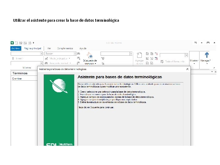 Utilizar el asistente para crear la base de datos terminológica 