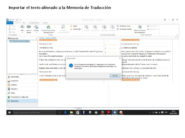 Importar el texto alineado a la Memoria de Traducción 