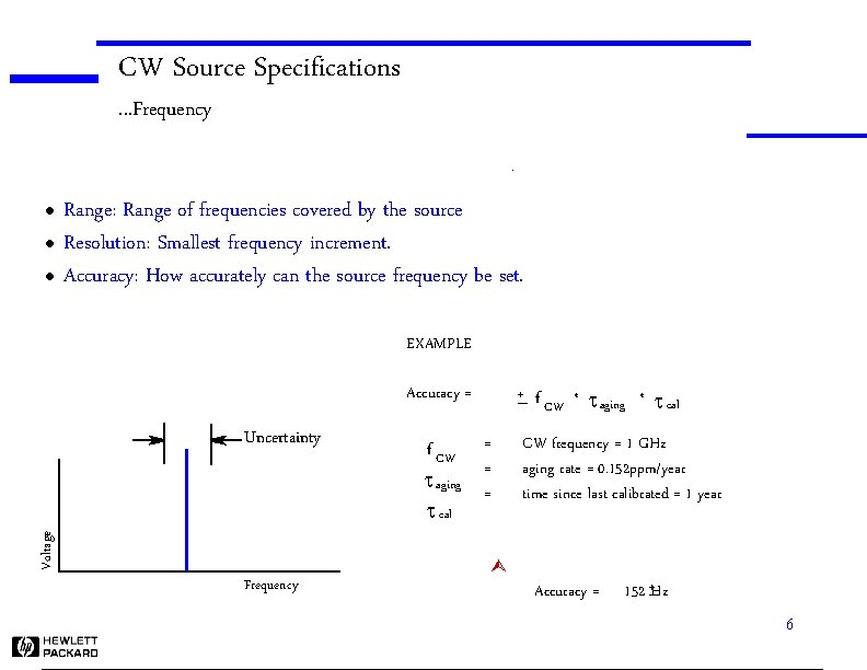 CW Source Specifications. . . Frequency . l l l Range: Range of frequencies