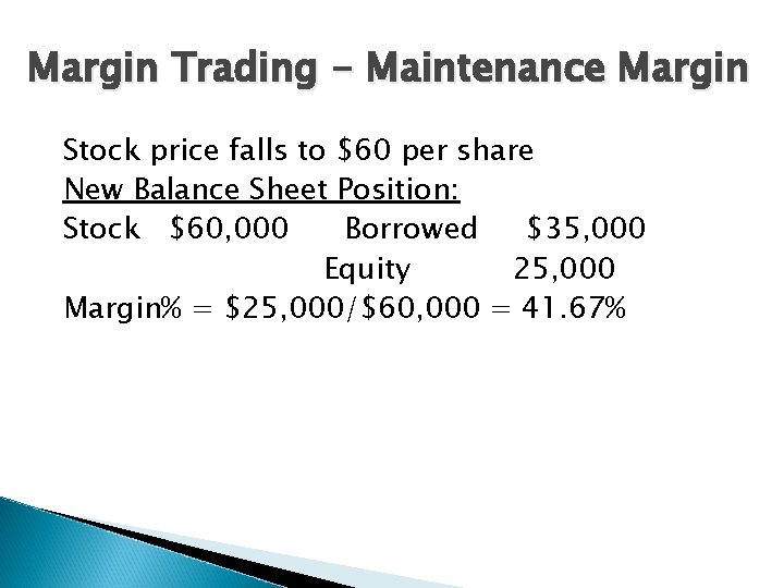 Margin Trading - Maintenance Margin Stock price falls to $60 per share New Balance