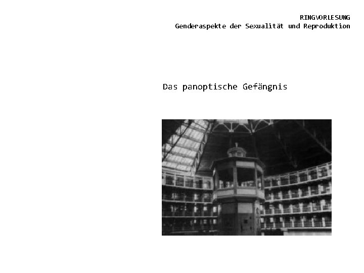 RINGVORLESUNG Genderaspekte der Sexualität und Reproduktion Das panoptische Gefängnis 