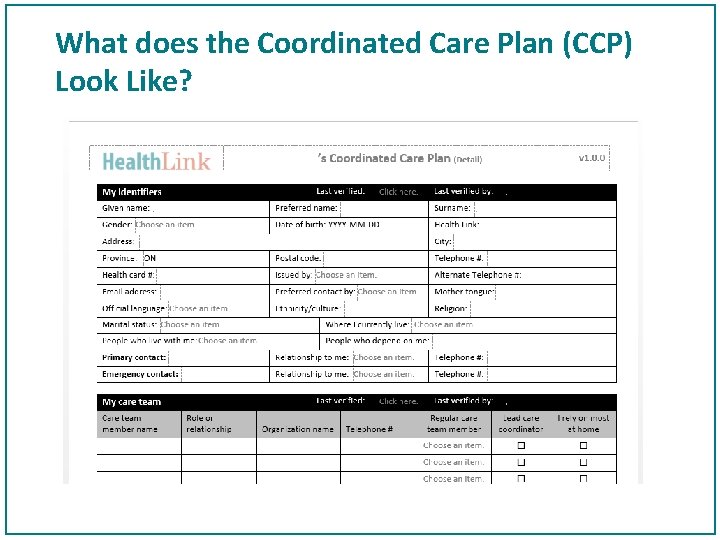 What does the Coordinated Care Plan (CCP) Look Like? 