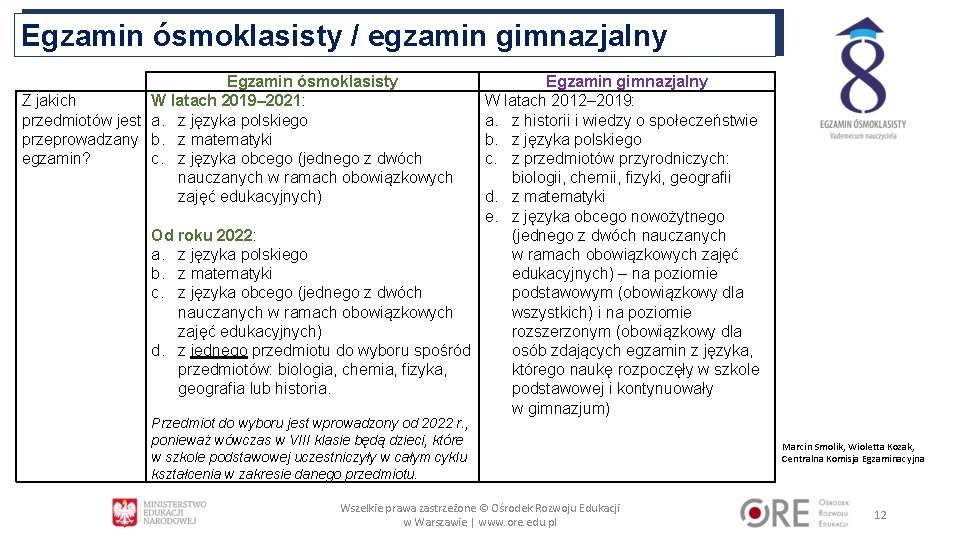 Egzamin ósmoklasisty / egzamin gimnazjalny Z jakich przedmiotów jest przeprowadzany egzamin? Egzamin ósmoklasisty W Egzamin ósmoklasisty / egzamin gimnazjalny Z jakich przedmiotów jest przeprowadzany egzamin? Egzamin ósmoklasisty W