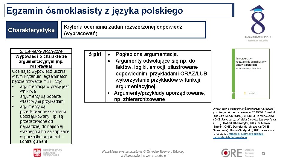 Egzamin ósmoklasisty z języka polskiego Charakterystyka Kryteria oceniania zadań rozszerzonej odpowiedzi (wypracowań) 2. Elementy Egzamin ósmoklasisty z języka polskiego Charakterystyka Kryteria oceniania zadań rozszerzonej odpowiedzi (wypracowań) 2. Elementy