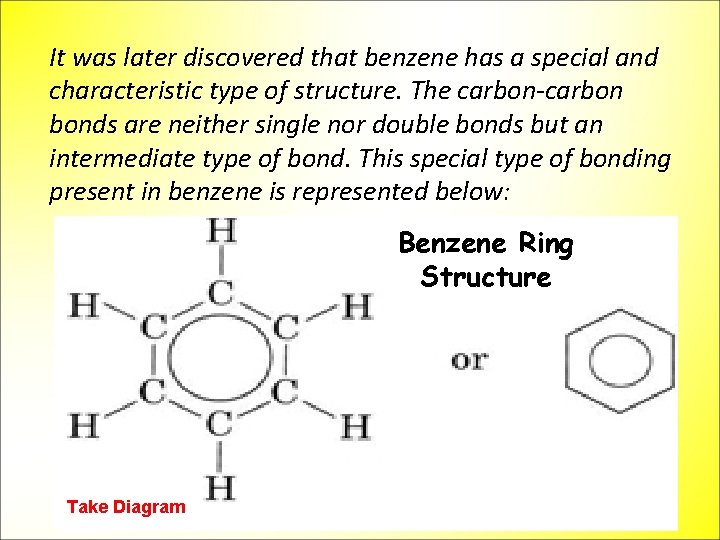 It was later discovered that benzene has a special and characteristic type of structure.