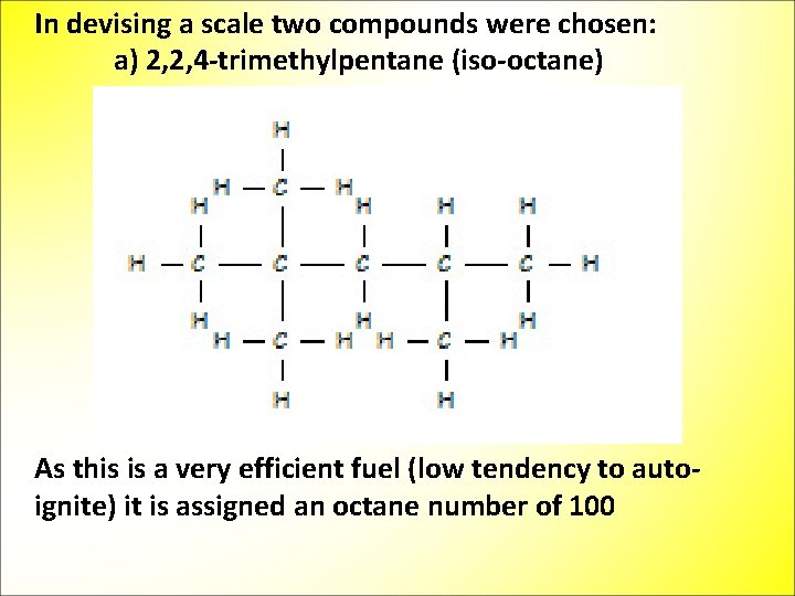 In devising a scale two compounds were chosen: a) 2, 2, 4 -trimethylpentane (iso-octane)