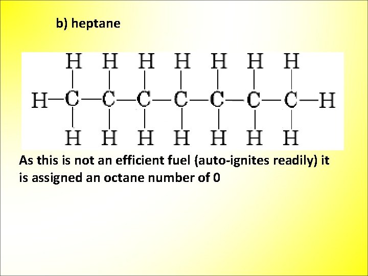 b) heptane As this is not an efficient fuel (auto-ignites readily) it is assigned