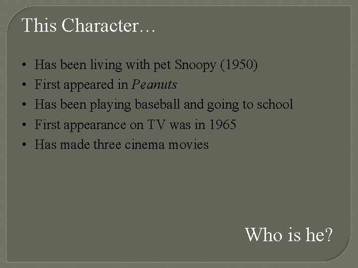 This Character… • • • Has been living with pet Snoopy (1950) First appeared