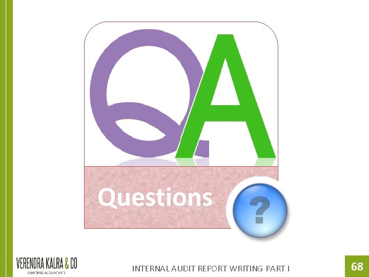  Questions INTERNAL AUDIT REPORT WRITING PART I 68 