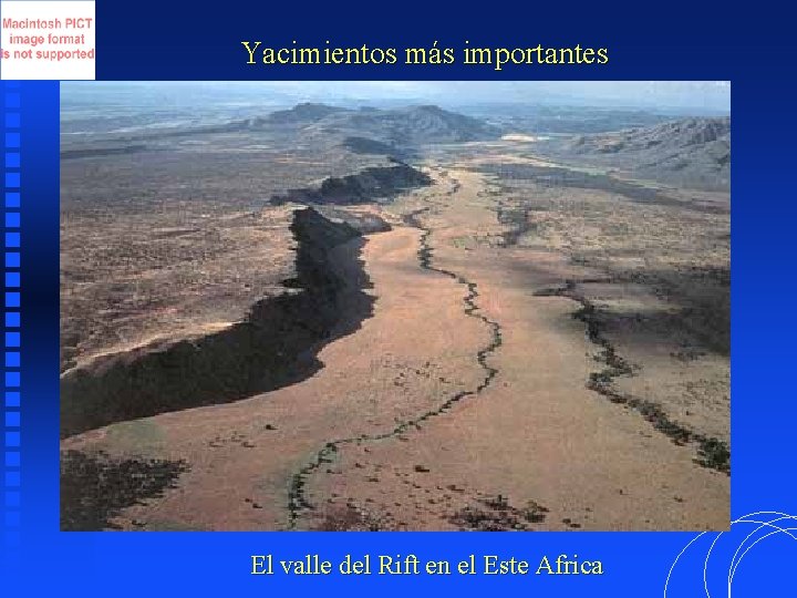 Yacimientos más importantes El valle del Rift en el Este Africa 