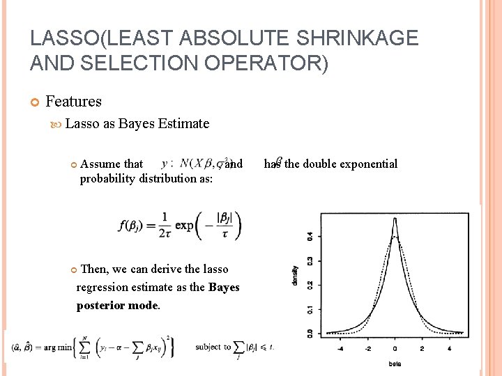 LASSO(LEAST ABSOLUTE SHRINKAGE AND SELECTION OPERATOR) Features Lasso as Bayes Estimate Assume that ,