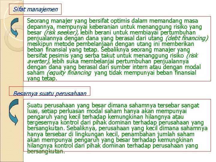 Sifat manajemen Seorang manajer yang bersifat optimis dalam memandang masa depannya, mempunyai keberanian untuk