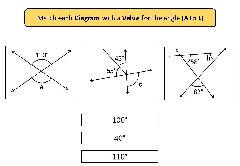 Match each Diagram with a Value for the angle (A to L) 