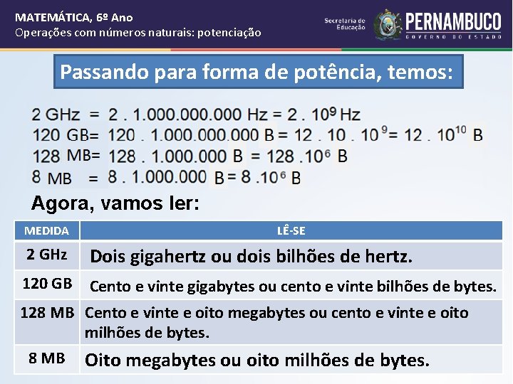 MATEMÁTICA, 6º Ano Operações com números naturais: potenciação Passando para forma de potência, temos: