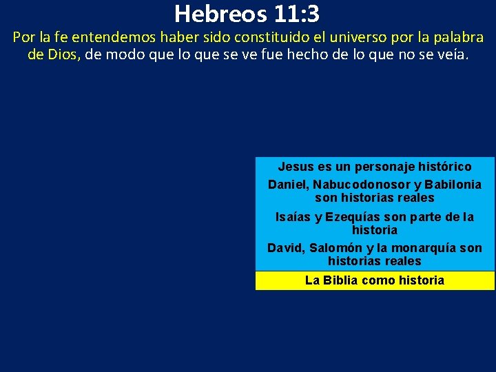Hebreos 11: 3 Por la fe entendemos haber sido constituido el universo por la