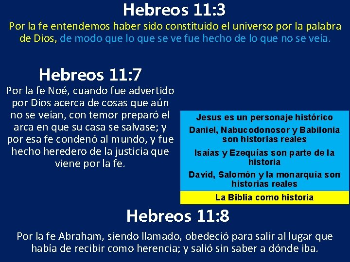 Hebreos 11: 3 Por la fe entendemos haber sido constituido el universo por la
