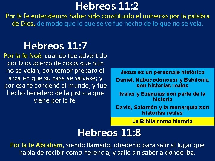 Hebreos 11: 2 Por la fe entendemos haber sido constituido el universo por la