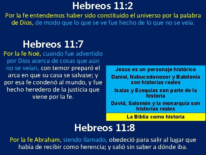 Hebreos 11: 2 Por la fe entendemos haber sido constituido el universo por la