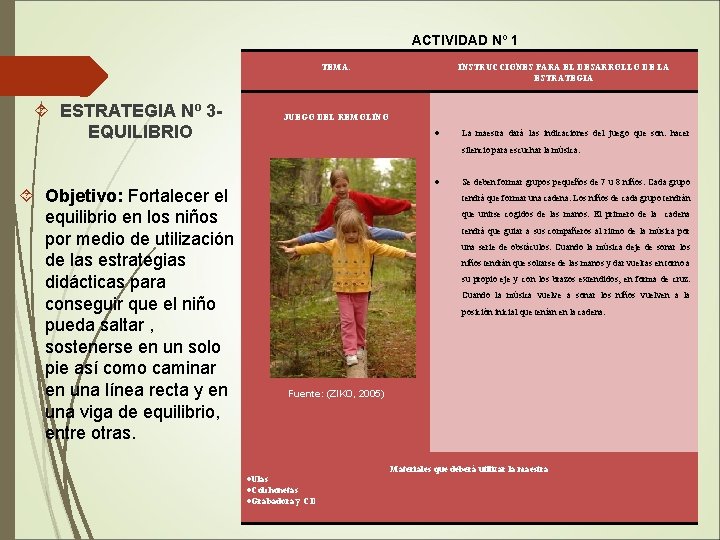 ACTIVIDAD Nº 1 TEMA: ESTRATEGIA Nº 3 - EQUILIBRIO INSTRUCCIONES PARA EL DESARROLLO DE