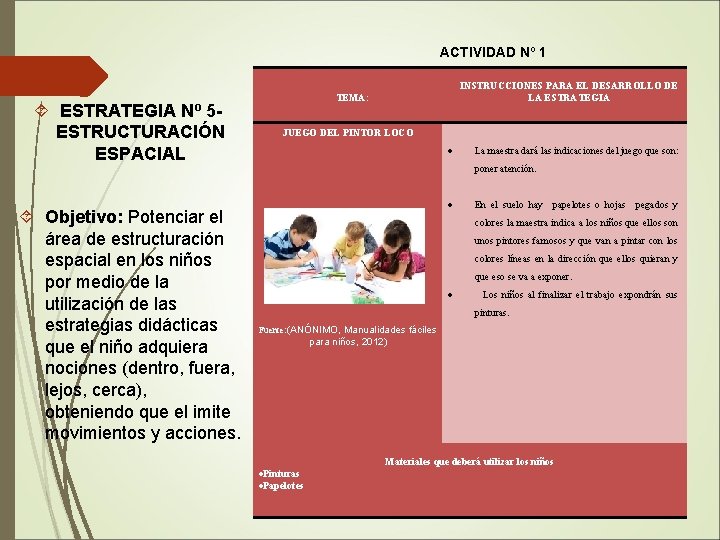 ACTIVIDAD Nº 1 ESTRATEGIA Nº 5 - ESTRUCTURACIÓN ESPACIAL Objetivo: Potenciar el área de