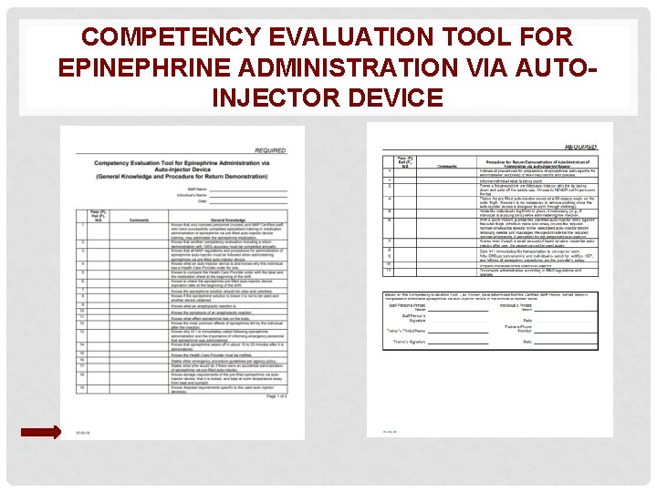 COMPETENCY EVALUATION TOOL FOR EPINEPHRINE ADMINISTRATION VIA AUTOINJECTOR DEVICE 