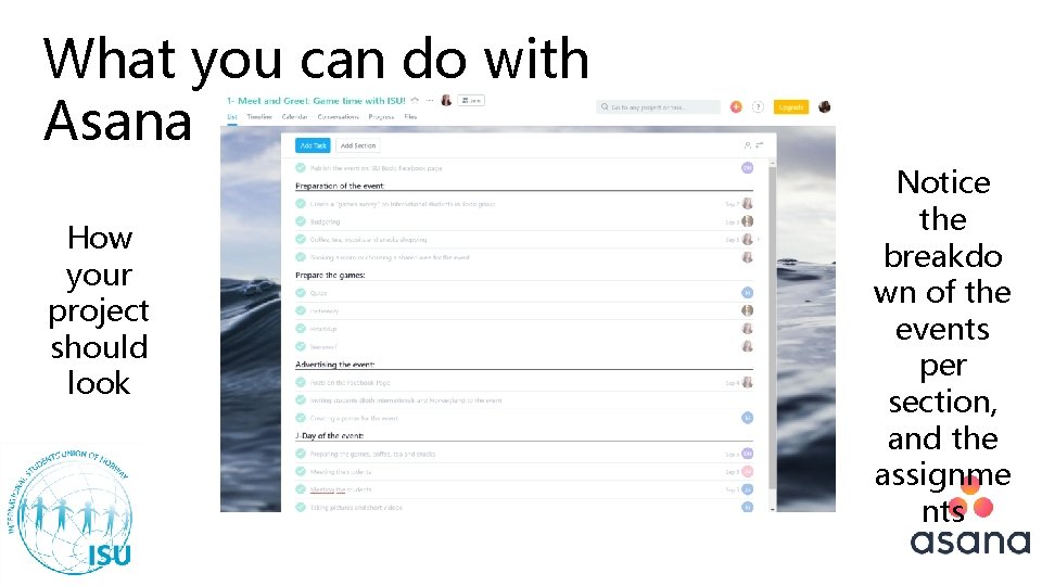 What you can do with Asana How your project should look Notice the breakdo