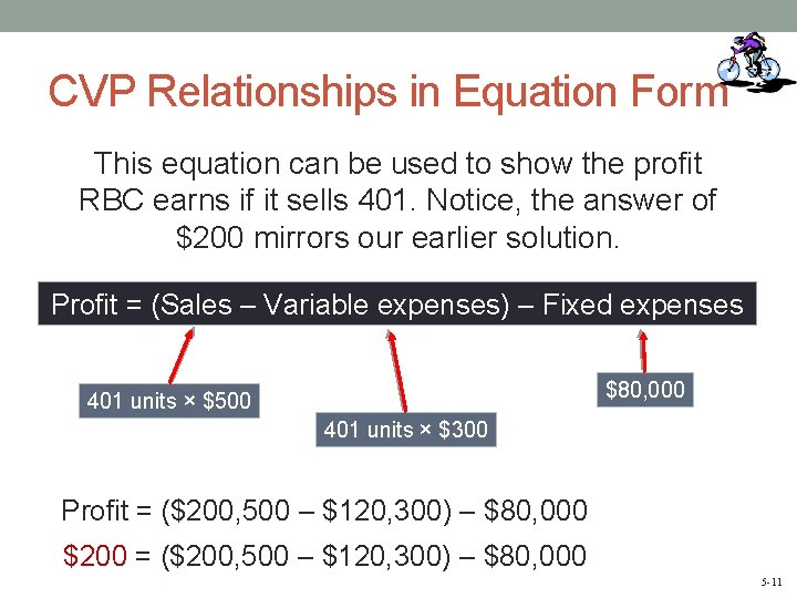 CVP Relationships in Equation Form This equation can be used to show the profit