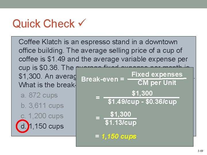 Quick Check Coffee Klatch is an espresso stand in a downtown office building. The