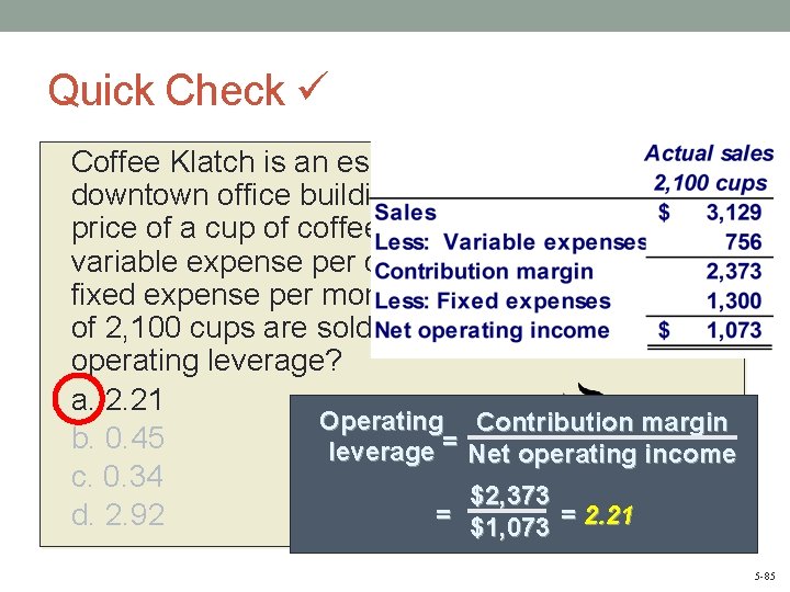 Quick Check Coffee Klatch is an espresso stand in a downtown office building. The