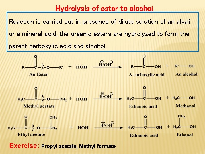 Hydrolysis of ester to alcohol Reaction is carried out in presence of dilute solution