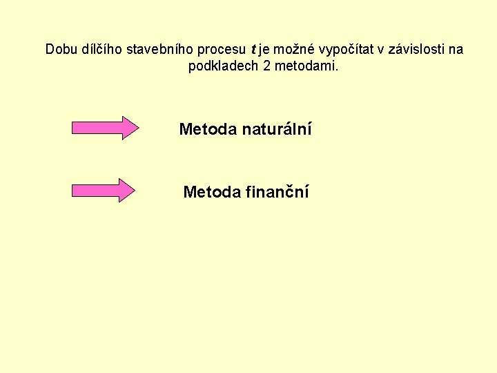 Dobu dílčího stavebního procesu t je možné vypočítat v závislosti na podkladech 2 metodami.