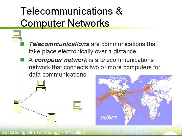 Telecommunications & Computer Networks n Telecommunications are communications that take place electronically over a