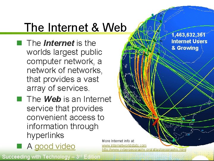 The Internet & Web 1, 463, 632, 361 Internet Users & Growing n The