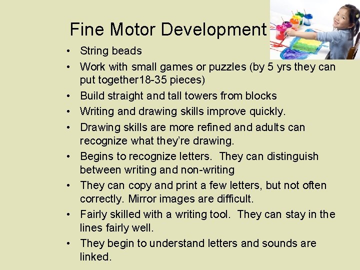 Fine Motor Development • String beads • Work with small games or puzzles (by