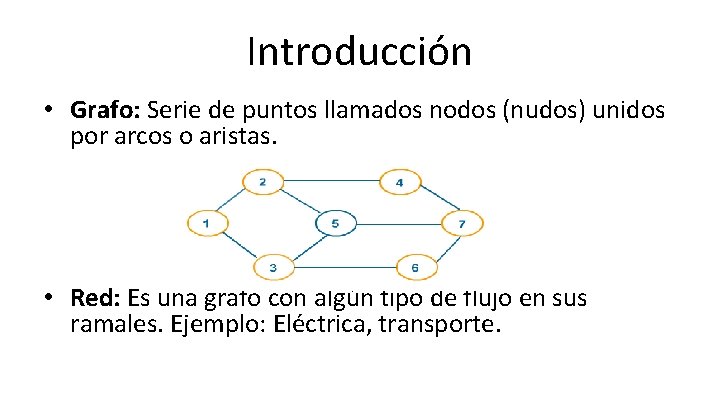 Introducción • Grafo: Serie de puntos llamados nodos (nudos) unidos por arcos o aristas. Introducción • Grafo: Serie de puntos llamados nodos (nudos) unidos por arcos o aristas.