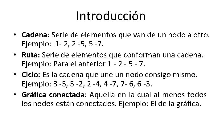 Introducción • Cadena: Serie de elementos que van de un nodo a otro. Ejemplo: Introducción • Cadena: Serie de elementos que van de un nodo a otro. Ejemplo: