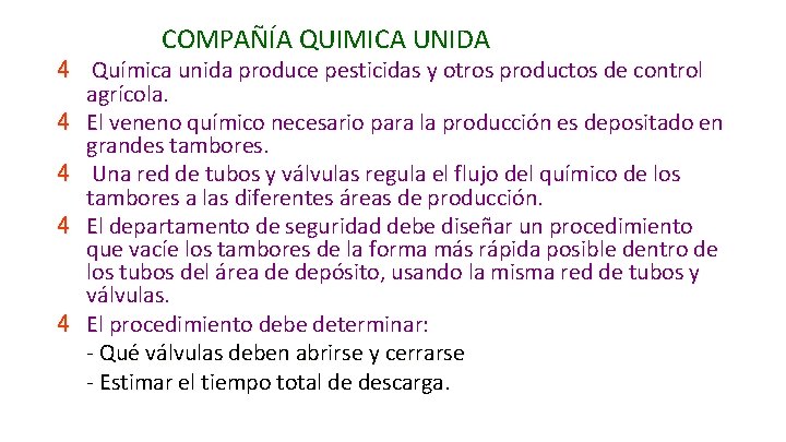 COMPAÑÍA QUIMICA UNIDA 4 Química unida produce pesticidas y otros productos de control COMPAÑÍA QUIMICA UNIDA 4 Química unida produce pesticidas y otros productos de control