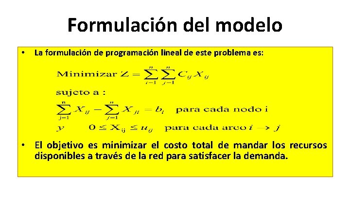 Formulación del modelo • La formulación de programación lineal de este problema es: • Formulación del modelo • La formulación de programación lineal de este problema es: •