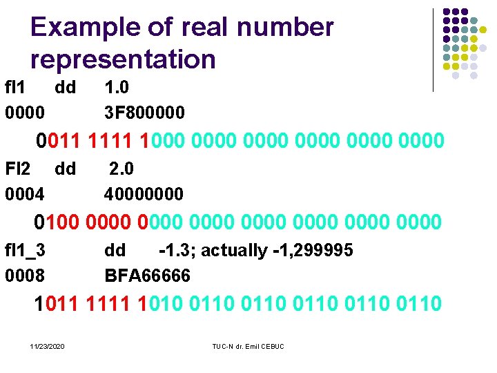 Example of real number representation fl 1 dd 0000 1. 0 3 F 800000