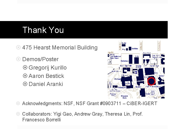 Thank You 475 Hearst Memorial Building Demos/Poster Gregorij Kurillo Aaron Bestick Daniel Aranki Acknowledgments: