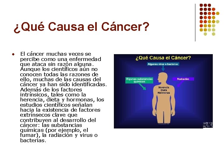 ¿Qué Causa el Cáncer? l El cáncer muchas veces se percibe como una enfermedad