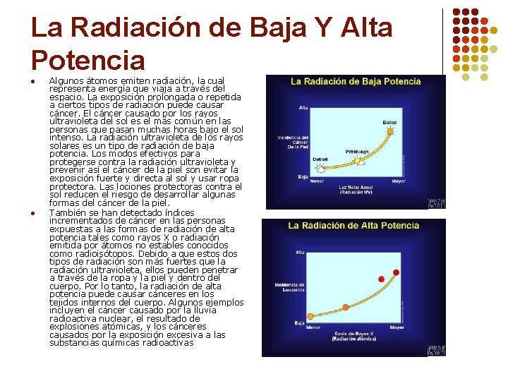 La Radiación de Baja Y Alta Potencia l l Algunos átomos emiten radiación, la