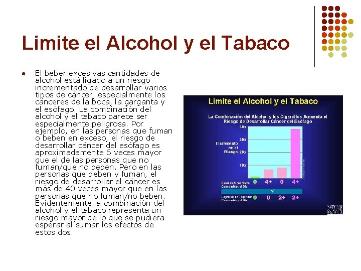 Limite el Alcohol y el Tabaco l El beber excesivas cantidades de alcohol está