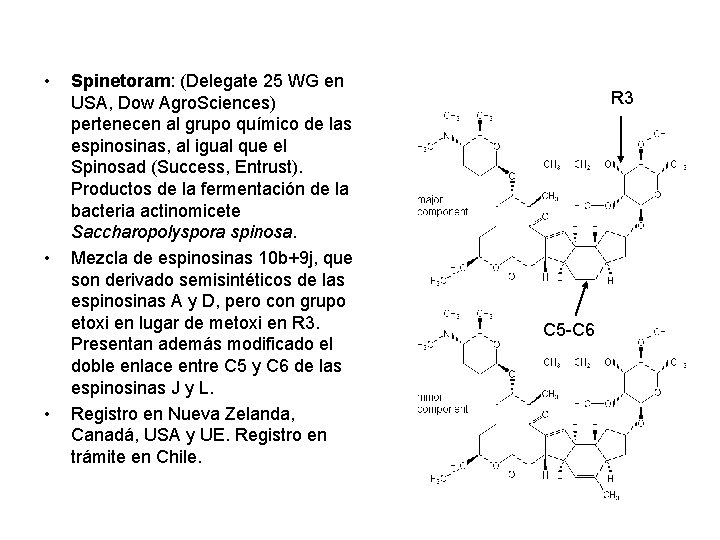  • • • Spinetoram: (Delegate 25 WG en USA, Dow Agro. Sciences) pertenecen