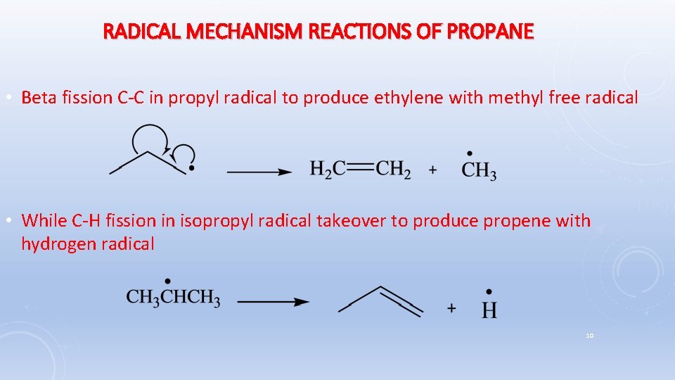 RADICAL MECHANISM REACTIONS OF PROPANE • Beta fission C-C in propyl radical to produce